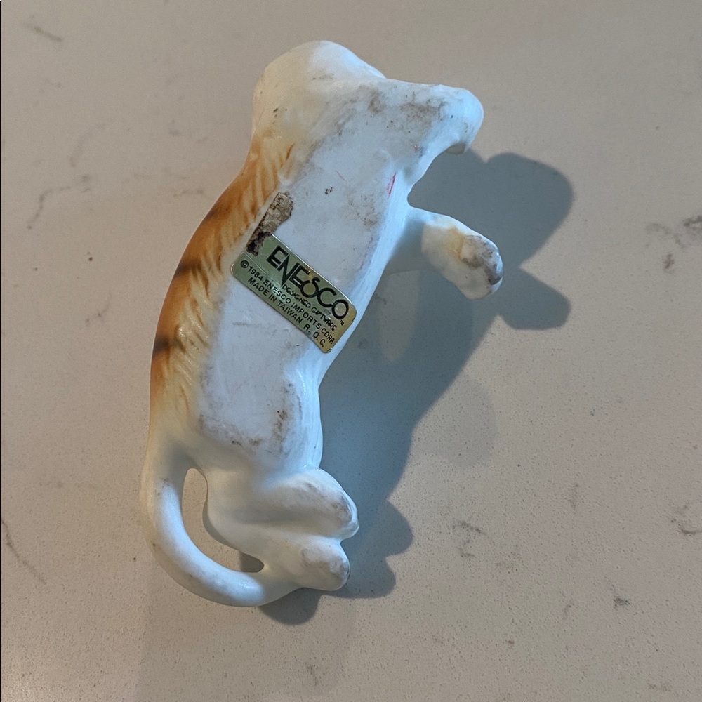 Rare Vintage Enesco Collectors Cat Ceramic White And Tan - Picture 3 of 5